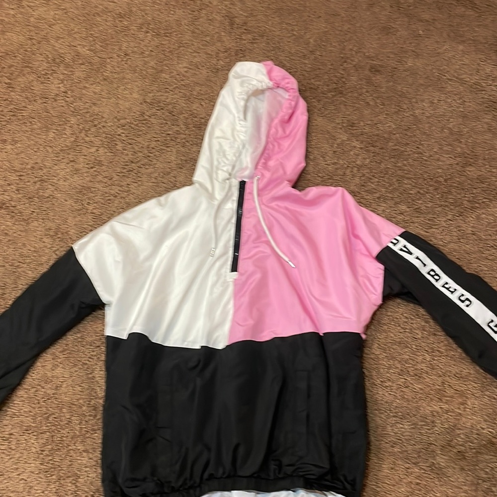 Medium jacket from Stella tweed.(pink black and white)